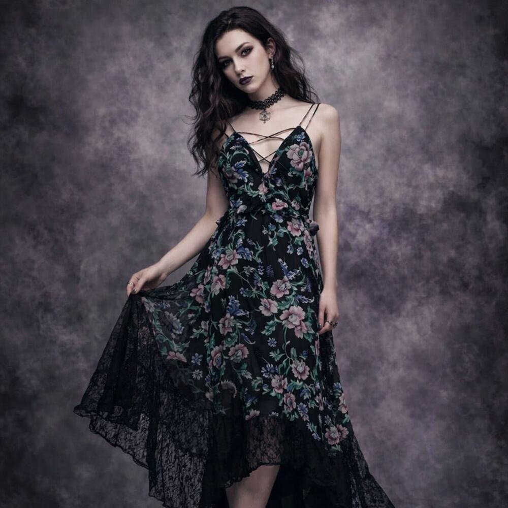 Express Y2K Floral Maxi Dress 8 Whimsigoth Romantic Lace Hem Fairy Grunge Indie
